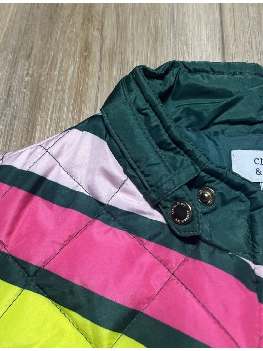 NWT Crown & Ivy Green Striped Quilted Puffer Vest - Women Size Small - Picture 2 of 9